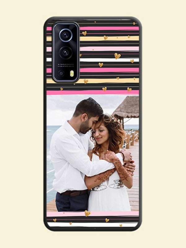 Multicolor Lines and Golden Love Symbols Design on Photo on Space Black Soft Matte Mobile Cover - iQOO Z3 5G