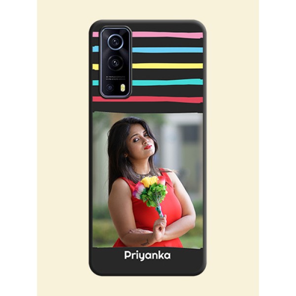 Multicolor Lines with Image on Space Black Personalized Soft Matte Phone Covers - iQOO Z3 5G Multicolor Lines with Image on Space Black Personalized Soft Matte Phone Covers - iQOO Z3 5G