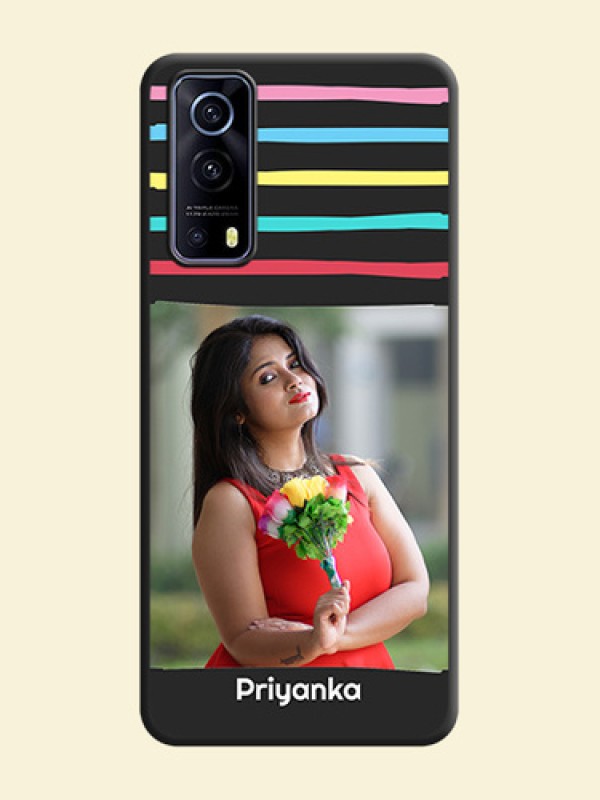 Multicolor Lines with Image on Space Black Personalized Soft Matte Phone Covers - iQOO Z3 5G