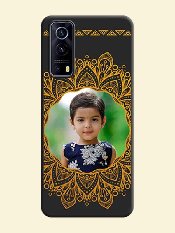 Round Image with Floral Design on Photo on Space Black Soft Matte Mobile Cover - iQOO Z3 5G