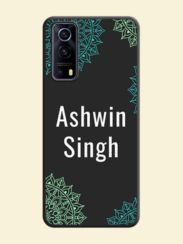 Your Name with Floral Design on Space Black Custom Soft Matte Back Cover - iQOO Z3 5G