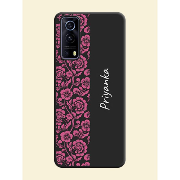 Pink Floral Pattern Design With Custom Text On Space Black Personalized Soft Matte Phone Covers -Iqoo Z3 5G Pink Floral Pattern Design With Custom Text On Space Black Personalized Soft Matte Phone Covers -Iqoo Z3 5G
