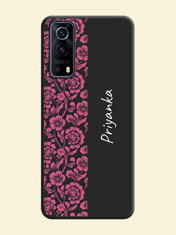 Pink Floral Pattern Design With Custom Text On Space Black Personalized Soft Matte Phone Covers -Iqoo Z3 5G