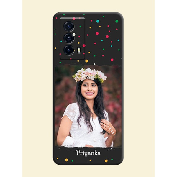 Multicolor Dotted Pattern with Text on Space Black Custom Soft Matte Phone Back Cover - iQOO Z5 5G Multicolor Dotted Pattern with Text on Space Black Custom Soft Matte Phone Back Cover - iQOO Z5 5G