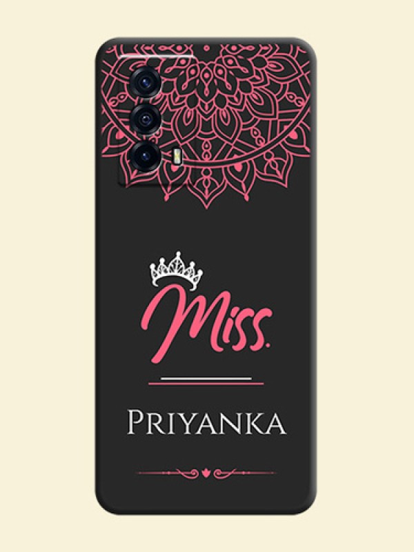 Mrs Name with Floral Design on Space Black Personalized Soft Matte Phone Covers - iQOO Z5 5G
