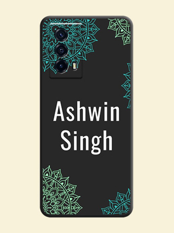 Your Name with Floral Design on Space Black Custom Soft Matte Back Cover - iQOO Z5 5G