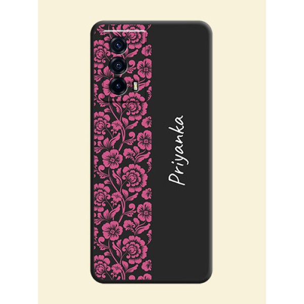 Pink Floral Pattern Design With Custom Text On Space Black Personalized Soft Matte Phone Covers -Iqoo Z5 5G Pink Floral Pattern Design With Custom Text On Space Black Personalized Soft Matte Phone Covers -Iqoo Z5 5G