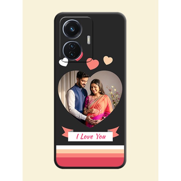 Love Shaped Photo with Colorful Stripes on Personalised Space Black Soft Matte Cases - iQOO Z6 5G 44W