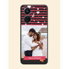 White Color Love Symbols with Pink Lines Pattern on Space Black Custom Soft Matte Phone Cases - iQOO Z6 5G 44W