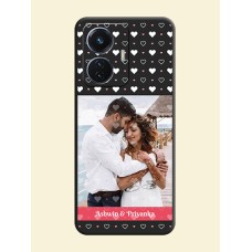 White Color Love Symbols with Text Design on Photo on Space Black Soft Matte Phone Cover - iQOO Z6 5G 44W