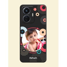 Multicoloured Round Image on Personalised Space Black Soft Matte Cases - iQOO Z6 5G 44W