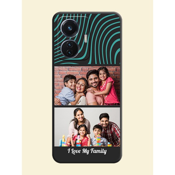 Wave Pattern with 2 Image Holder on Space Black Personalized Soft Matte Phone Covers - iQOO Z6 5G 44W Wave Pattern with 2 Image Holder on Space Black Personalized Soft Matte Phone Covers - iQOO Z6 5G 44W