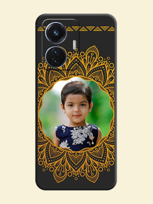 Round Image with Floral Design on Photo on Space Black Soft Matte Mobile Cover - iQOO Z6 5G 44W