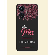 Mrs Name with Floral Design on Space Black Personalized Soft Matte Phone Covers - iQOO Z6 5G 44W
