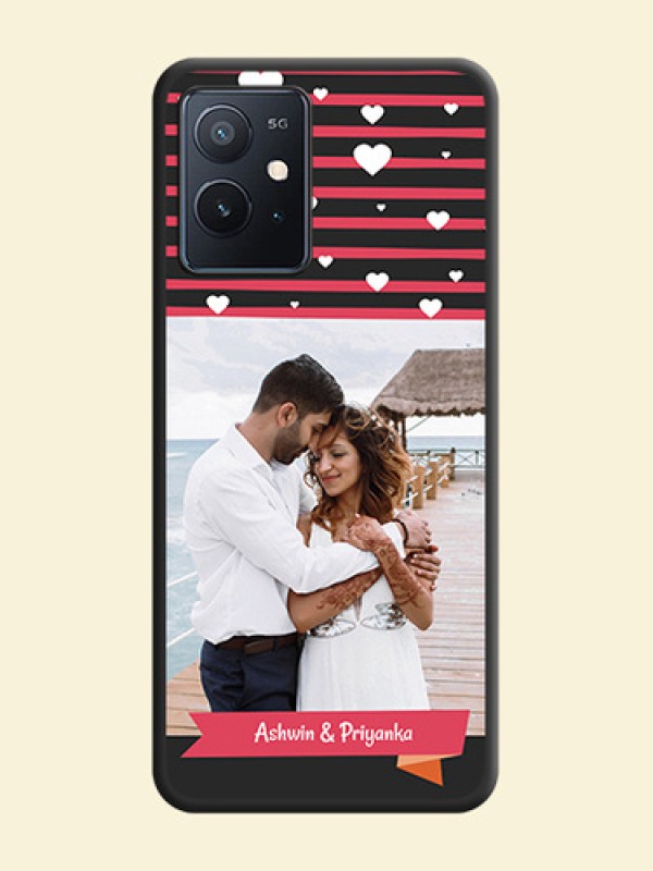 White Color Love Symbols with Pink Lines Pattern on Space Black Custom Soft Matte Phone Cases - iQOO Z6 5G