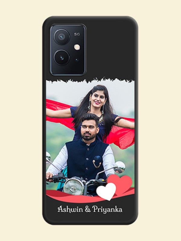 Pin Color Love Shaped Ribbon Design with Text on Space Black Custom Soft Matte Phone Back Cover - iQOO Z6 5G