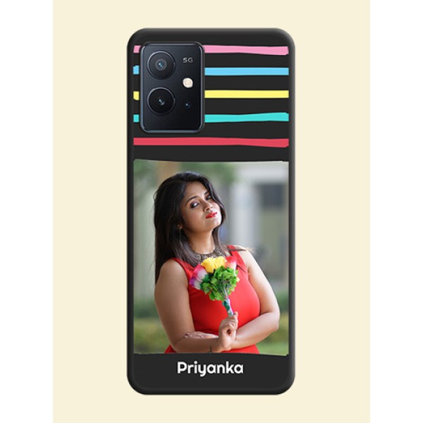 Multicolor Lines with Image on Space Black Personalized Soft Matte Phone Covers - iQOO Z6 5G Multicolor Lines with Image on Space Black Personalized Soft Matte Phone Covers - iQOO Z6 5G