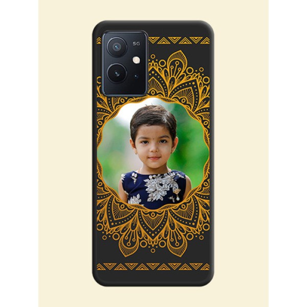 Round Image with Floral Design on Photo on Space Black Soft Matte Mobile Cover - iQOO Z6 5G Round Image with Floral Design on Photo on Space Black Soft Matte Mobile Cover - iQOO Z6 5G