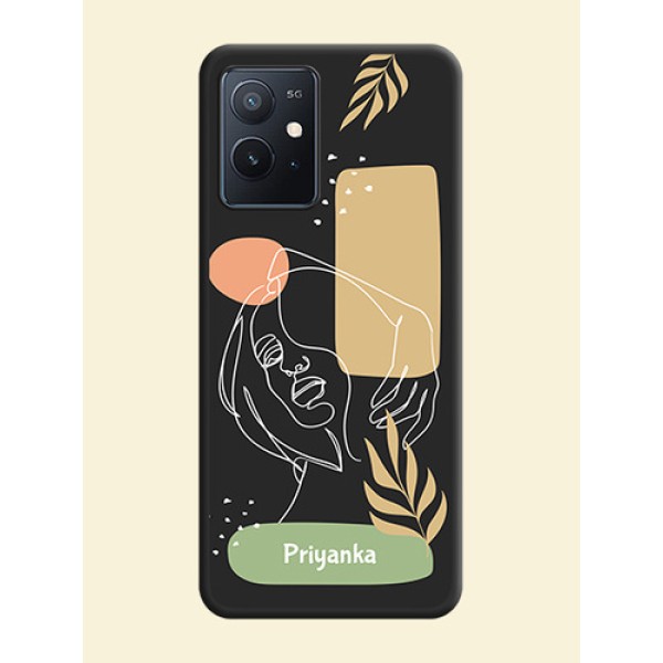 Custom Text With Line Art Of Women & Leaves Design On Space Black Personalized Soft Matte Phone Covers -Iqoo Z6 5G Custom Text With Line Art Of Women & Leaves Design On Space Black Personalized Soft Matte Phone Covers -Iqoo Z6 5G