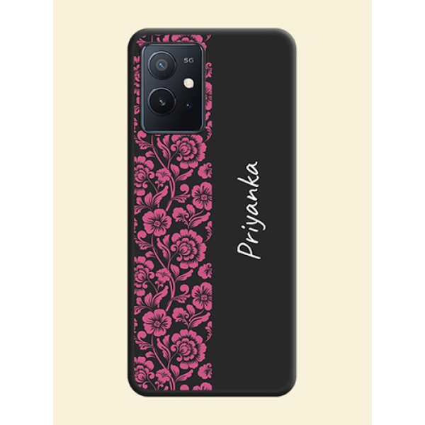 Pink Floral Pattern Design With Custom Text On Space Black Personalized Soft Matte Phone Covers -Iqoo Z6 5G Pink Floral Pattern Design With Custom Text On Space Black Personalized Soft Matte Phone Covers -Iqoo Z6 5G