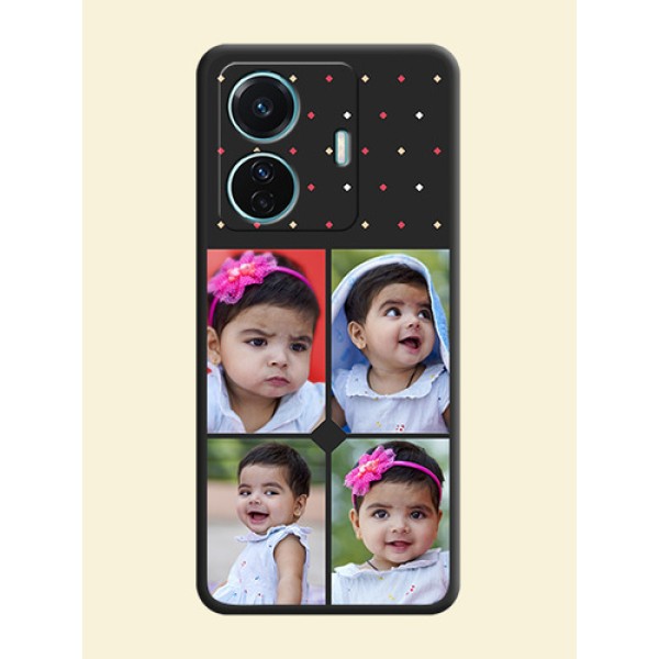 Multicolor Dotted Pattern with 4 Image Holder on Space Black Custom Soft Matte Phone Cases - iQOO Z6 Pro 5G Multicolor Dotted Pattern with 4 Image Holder on Space Black Custom Soft Matte Phone Cases - iQOO Z6 Pro 5G