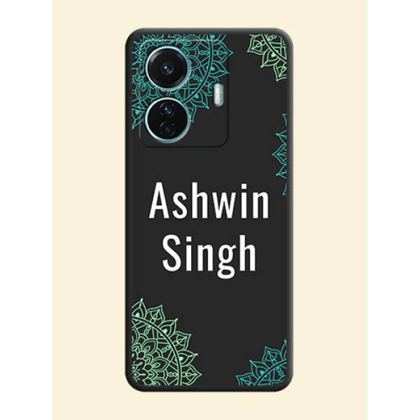 Your Name with Floral Design on Space Black Custom Soft Matte Back Cover - iQOO Z6 Pro 5G Your Name with Floral Design on Space Black Custom Soft Matte Back Cover - iQOO Z6 Pro 5G