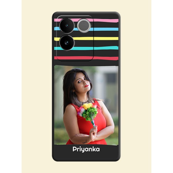 Multicolor Lines with Image on Space Black Personalized Soft Matte Phone Covers - iQOO Z7 Pro 5G Multicolor Lines with Image on Space Black Personalized Soft Matte Phone Covers - iQOO Z7 Pro 5G