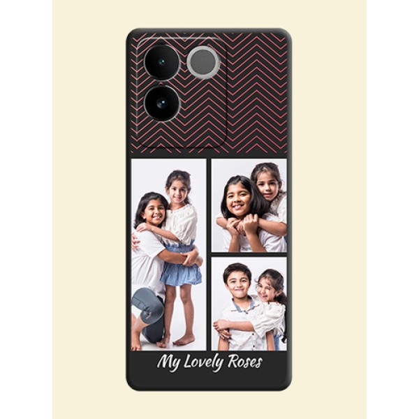 Wave Pattern with 3 Image Holder on Space Black Custom Soft Matte Back Cover - iQOO Z7 Pro 5G Wave Pattern with 3 Image Holder on Space Black Custom Soft Matte Back Cover - iQOO Z7 Pro 5G