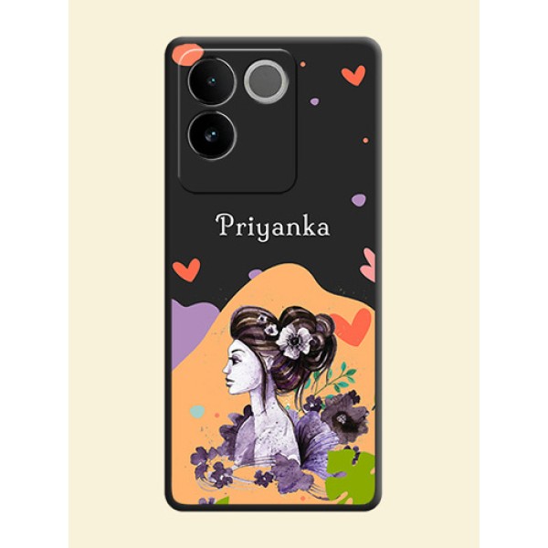 Namecase For Her With Fancy Lady Image On Space Black Personalized Soft Matte Phone Covers - iQOO Z7 Pro 5G Namecase For Her With Fancy Lady Image On Space Black Personalized Soft Matte Phone Covers - iQOO Z7 Pro 5G