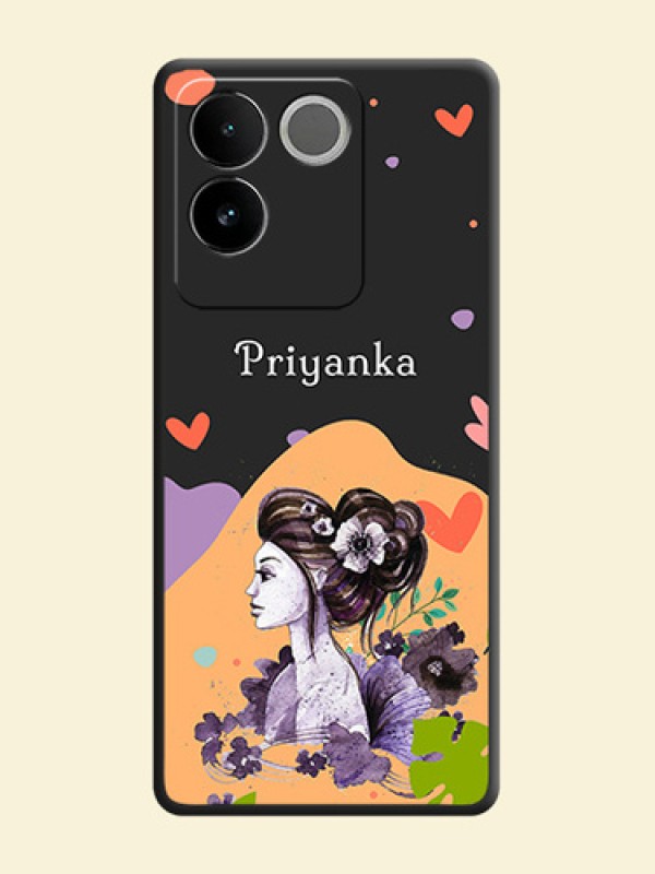Namecase For Her With Fancy Lady Image On Space Black Personalized Soft Matte Phone Covers - iQOO Z7 Pro 5G