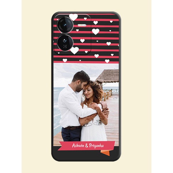 White Color Love Symbols with Pink Lines Pattern On Space Black Custom Soft Matte Mobile Back Cover - iQOO Z9 5G