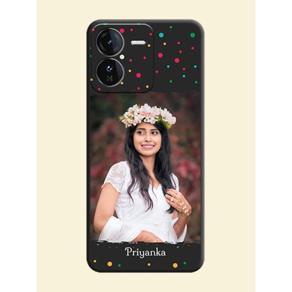 Multicolor Dotted Pattern with Text On Space Black Custom Soft Matte Mobile Back Cover - iQOO Z9 5G Multicolor Dotted Pattern with Text On Space Black Custom Soft Matte Mobile Back Cover - iQOO Z9 5G