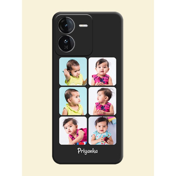 Floral Art with 6 Image Holder on Photo On Space Black Custom Soft Matte Mobile Back Cover - iQOO Z9 5G Floral Art with 6 Image Holder on Photo On Space Black Custom Soft Matte Mobile Back Cover - iQOO Z9 5G