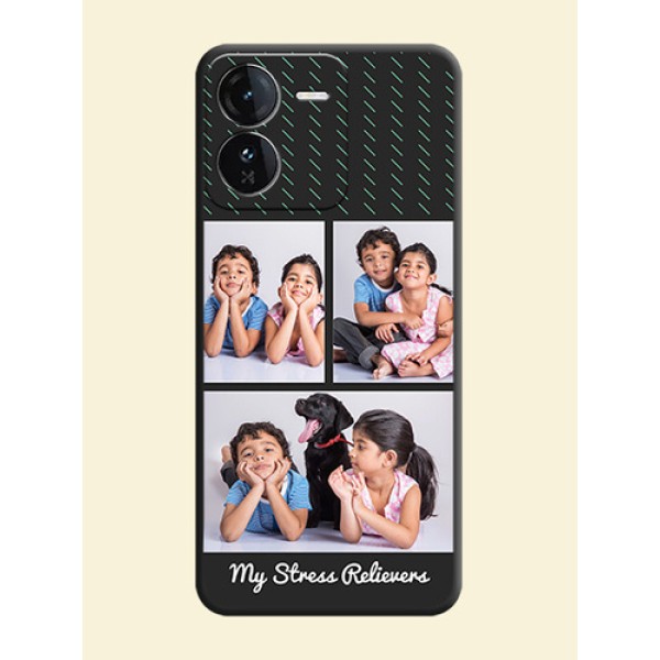 Cross Dotted Pattern with 2 Image Holder On Space Black Custom Soft Matte Mobile Back Cover - iQOO Z9 5G Cross Dotted Pattern with 2 Image Holder On Space Black Custom Soft Matte Mobile Back Cover - iQOO Z9 5G