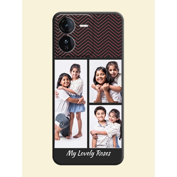 Wave Pattern with 3 Image Holder On Space Black Custom Soft Matte Mobile Back Cover - iQOO Z9 5G Wave Pattern with 3 Image Holder On Space Black Custom Soft Matte Mobile Back Cover - iQOO Z9 5G