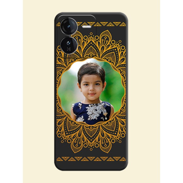 Round Image with Floral Design On Space Black Custom Soft Matte Mobile Back Cover - iQOO Z9 5G Round Image with Floral Design On Space Black Custom Soft Matte Mobile Back Cover - iQOO Z9 5G