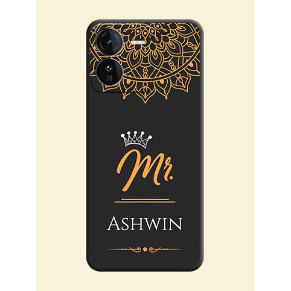 Mr Name with Floral Design On Space Black Custom Soft Matte Mobile Back Cover - iQOO Z9 5G Mr Name with Floral Design On Space Black Custom Soft Matte Mobile Back Cover - iQOO Z9 5G