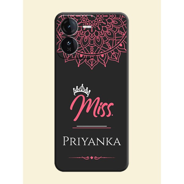 Mrs Name with Floral Design On Space Black Custom Soft Matte Mobile Back Cover - iQOO Z9 5G Mrs Name with Floral Design On Space Black Custom Soft Matte Mobile Back Cover - iQOO Z9 5G