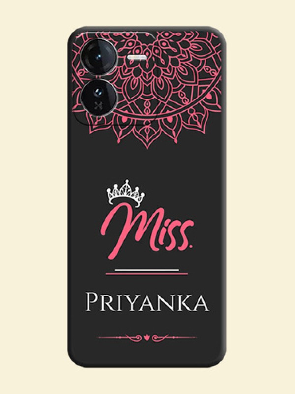 Mrs Name with Floral Design On Space Black Custom Soft Matte Mobile Back Cover - iQOO Z9 5G