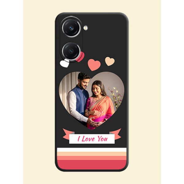 Love Shaped Photo with Colorful Stripes On Space Black Custom Soft Matte Mobile Back Cover - iQOO Z9 Lite 5G Love Shaped Photo with Colorful Stripes On Space Black Custom Soft Matte Mobile Back Cover - iQOO Z9 Lite 5G