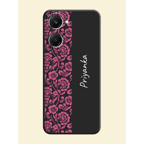 Pink Floral Pattern Design With Custom Text On Space Black Custom Soft Matte Mobile Back Cover - iQOO Z9 Lite 5G Pink Floral Pattern Design With Custom Text On Space Black Custom Soft Matte Mobile Back Cover - iQOO Z9 Lite 5G
