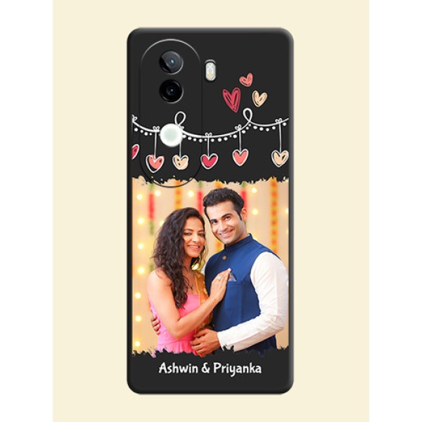 Pink Love Hangings with Name On Space Black Custom Soft Matte Mobile Back Cover - iQOO Z9s 5G Pink Love Hangings with Name On Space Black Custom Soft Matte Mobile Back Cover - iQOO Z9s 5G