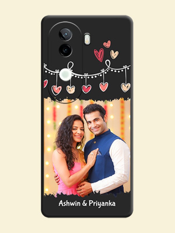 Pink Love Hangings with Name On Space Black Custom Soft Matte Mobile Back Cover - iQOO Z9s 5G