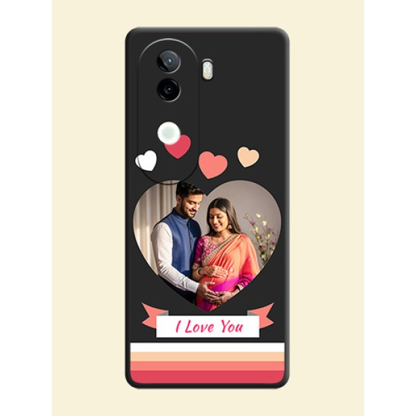 Love Shaped Photo with Colorful Stripes On Space Black Custom Soft Matte Mobile Back Cover - iQOO Z9s 5G Love Shaped Photo with Colorful Stripes On Space Black Custom Soft Matte Mobile Back Cover - iQOO Z9s 5G