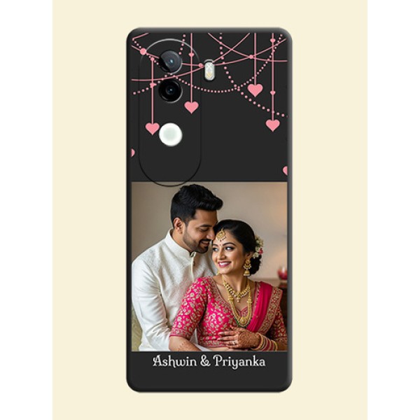 Pink Love Hangings with Text On Space Black Custom Soft Matte Mobile Back Cover - iQOO Z9s 5G Pink Love Hangings with Text On Space Black Custom Soft Matte Mobile Back Cover - iQOO Z9s 5G