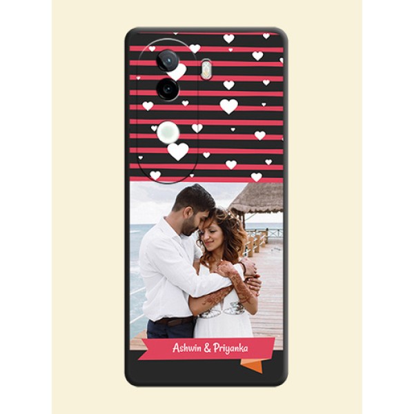 White Color Love Symbols with Pink Lines Pattern On Space Black Custom Soft Matte Mobile Back Cover - iQOO Z9s 5G