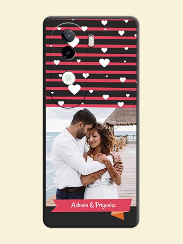 White Color Love Symbols with Pink Lines Pattern On Space Black Custom Soft Matte Mobile Back Cover - iQOO Z9s 5G