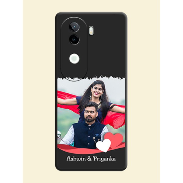 Pin Color Love Shaped Ribbon Design with Text On Space Black Custom Soft Matte Mobile Back Cover - iQOO Z9s 5G