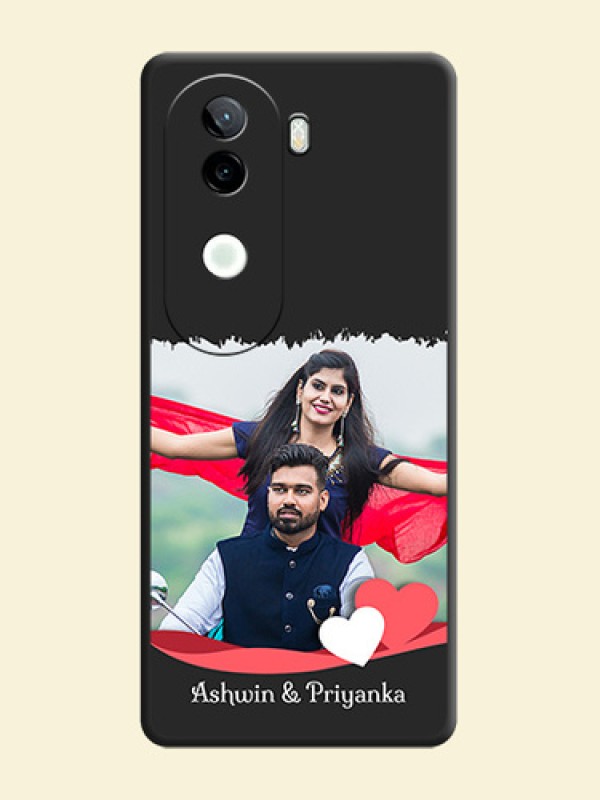 Pin Color Love Shaped Ribbon Design with Text On Space Black Custom Soft Matte Mobile Back Cover - iQOO Z9s 5G