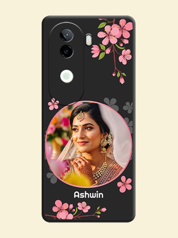 Round Image with Pink Color Floral Design on Photo On Space Black Custom Soft Matte Mobile Back Cover - iQOO Z9s 5G